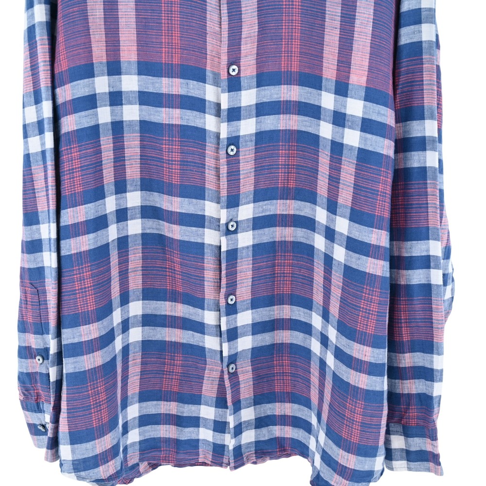 Tommy Bahama Mens XL Linen Cotton Plaid Shirt Coastal Resort Relaxed Luxe Blue - Picture 8 of 16